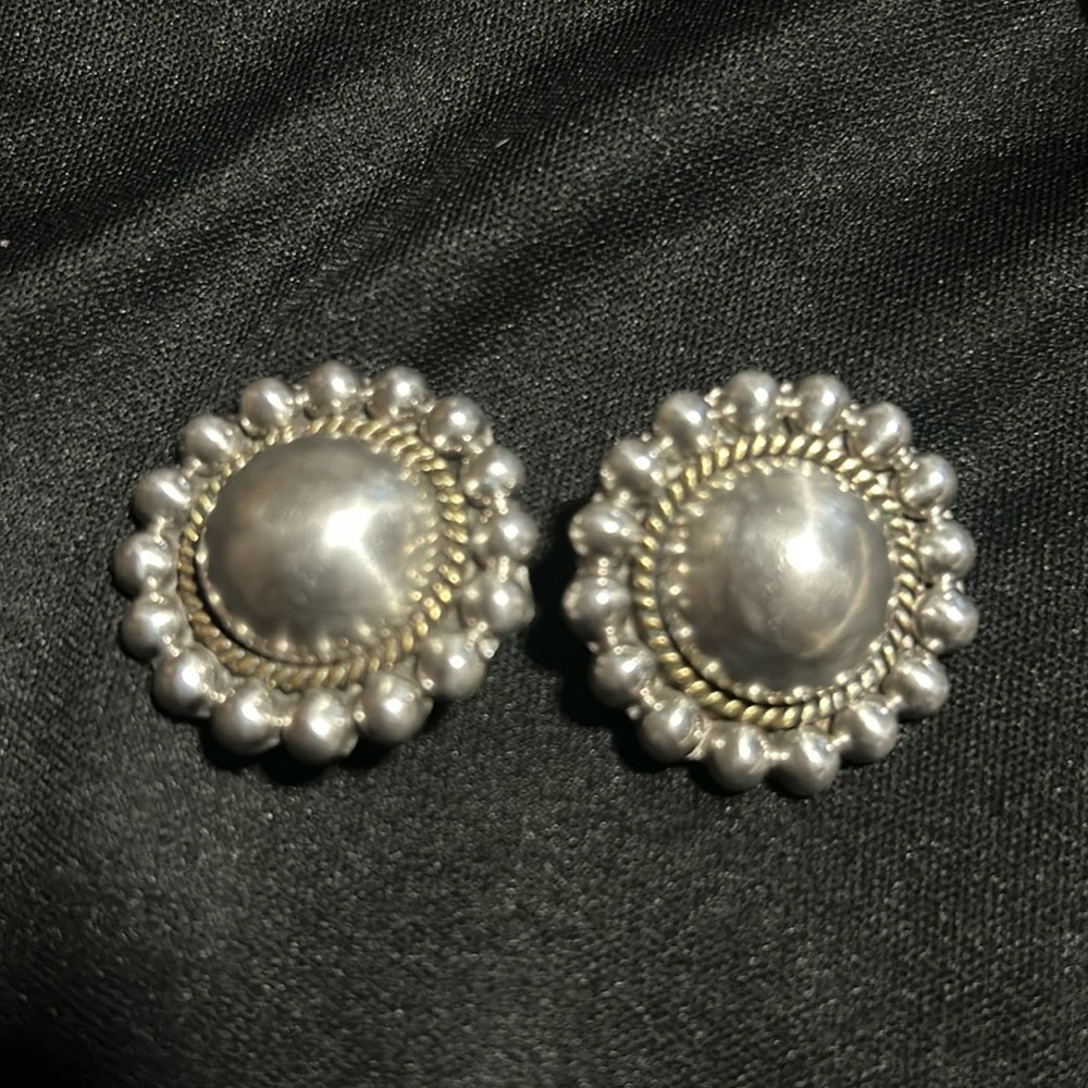 VTG Sterling Silver 925 Halo Clip Earrings Signed Laton Mexico